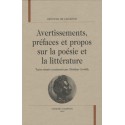AVERTISSEMENTS, PREFACES ET PROPOS SUR LA POESIE ET LA LITTERATURE