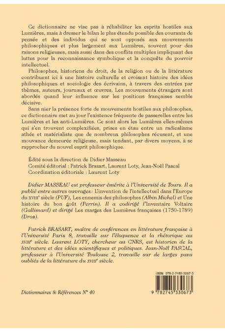 DICTIONNAIRE DES ANTI-LUMIÈRES ET DES ANTIPHILOSOPHES (FRANCE, 1715-1815)