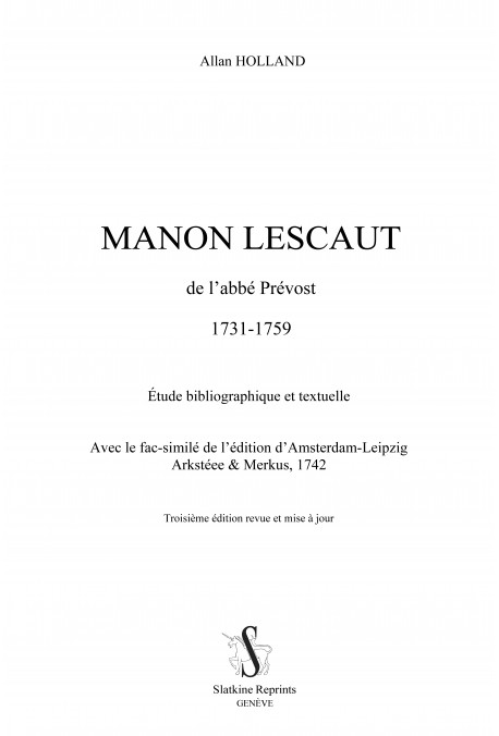 MANON LESCAUT DE L'ABBE PREVOST (1731-1759).