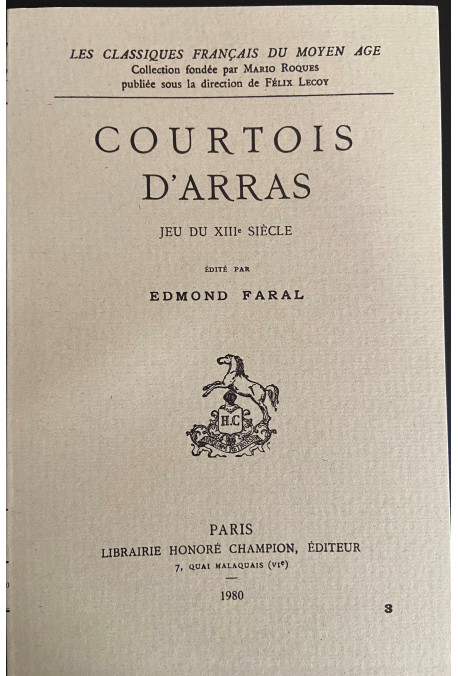 COURTOIS  D'ARRAS. JEU DU XIIIE SIECLE.(1922)