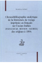 CHRONOBIBLIOGRAPHIE ANALYTIQUE DE LA LITTÉRATURE DE    VOYAGE