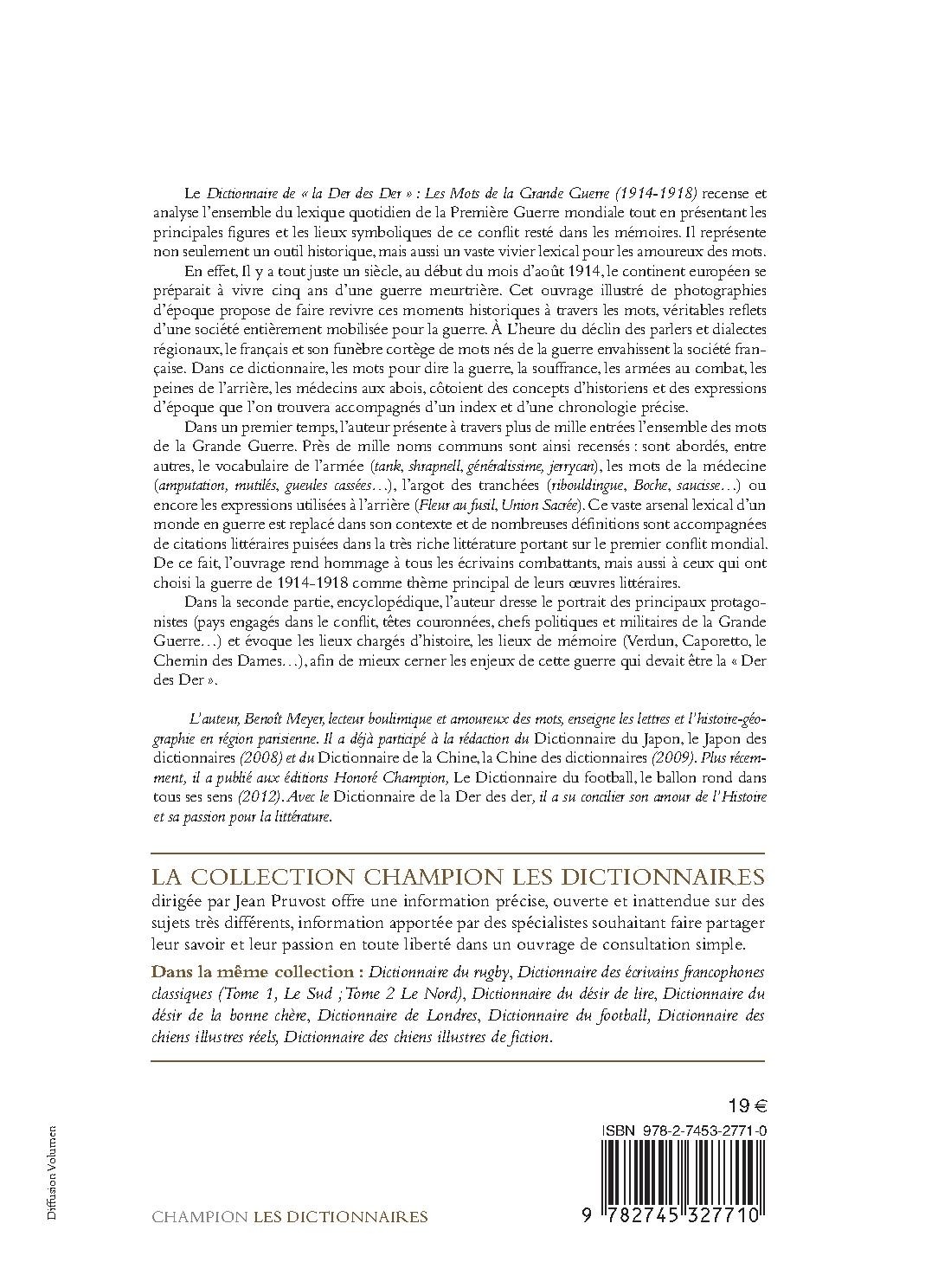 DICTIONNAIRE DE LA DER DES DER