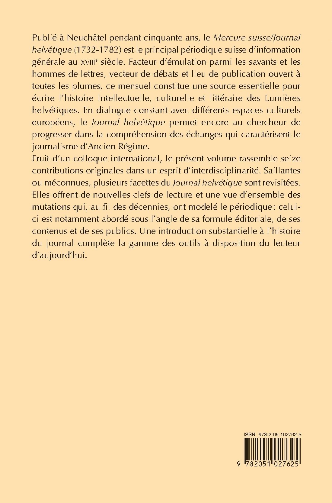 LECTURES DU JOURNAL HELVÉTIQUE 1732-1782