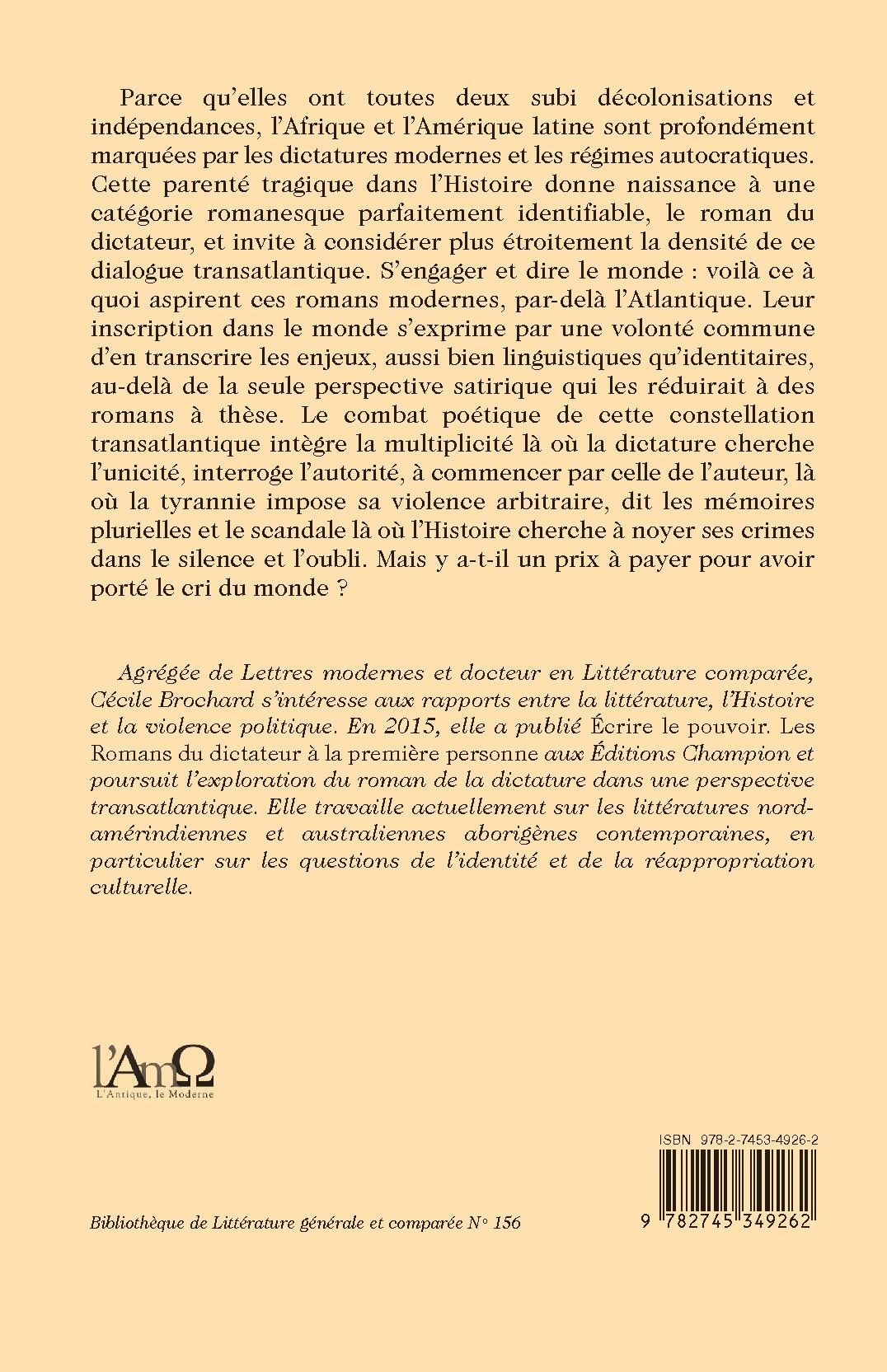 LE ROMAN DE LA DICTATURE CONTEMPORAIN